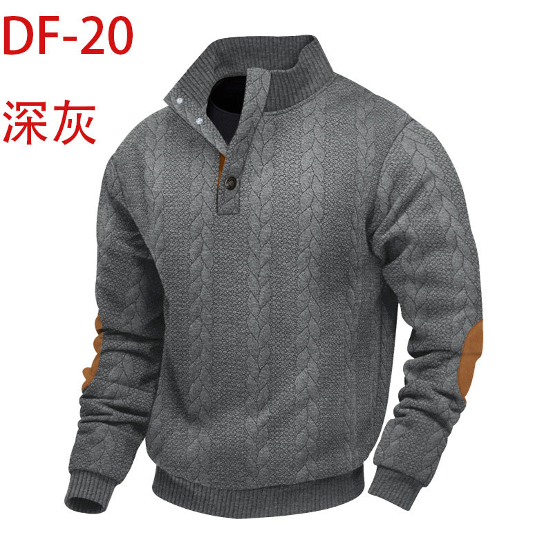 2025 Cross-Border Men's Clothing Amazon Heavyweight Jacquard Men's Sweatshirt Autumn and Winter Slim Fit Stand Collar Long Sleeve Pullover Sweatshirt for Men