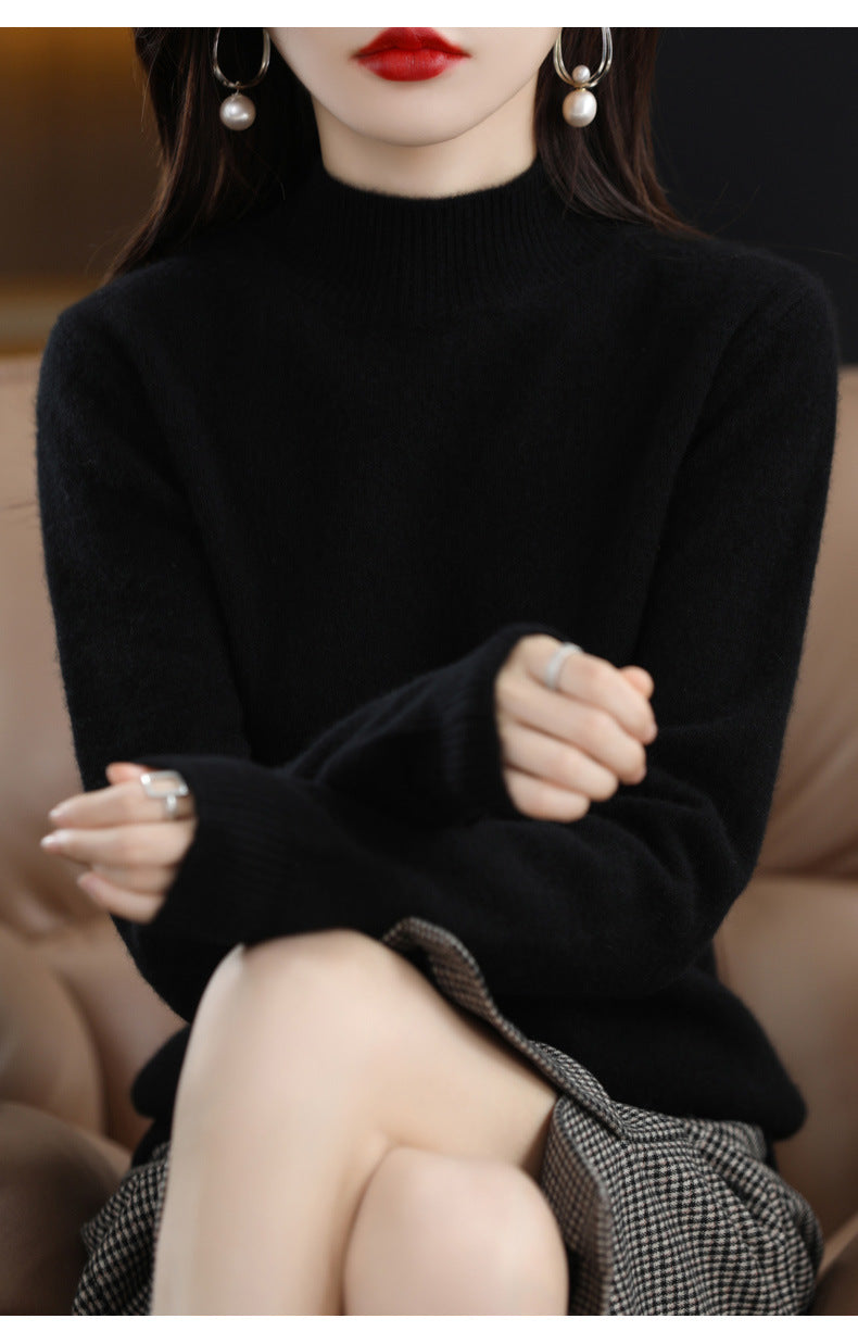 Autumn and Winter New Sweater Women's Half-turtleneck Long-sleeved Women's Top Loose Slimming All-match Sweater Pullover Sweater
