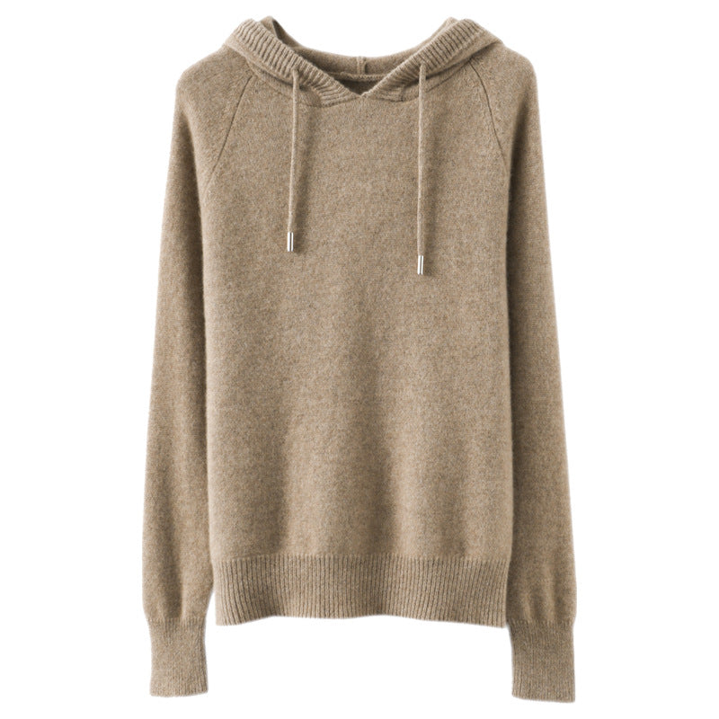 Camel Hooded Sweatshirt Pure Color Outer Hooded Knitted Hoodie Outer Wear Loose Drawstring Casual Pullover Sweater