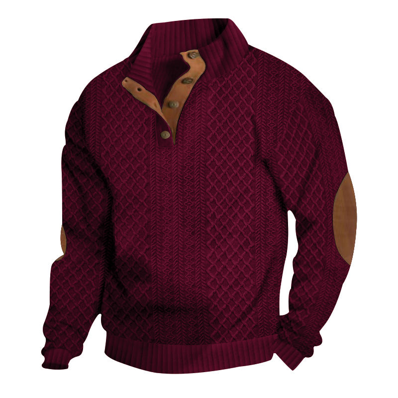 2025 Cross-Border Men's Clothing Amazon Heavyweight Jacquard Men's Sweatshirt Autumn and Winter Slim Fit Stand Collar Long Sleeve Pullover Sweatshirt for Men