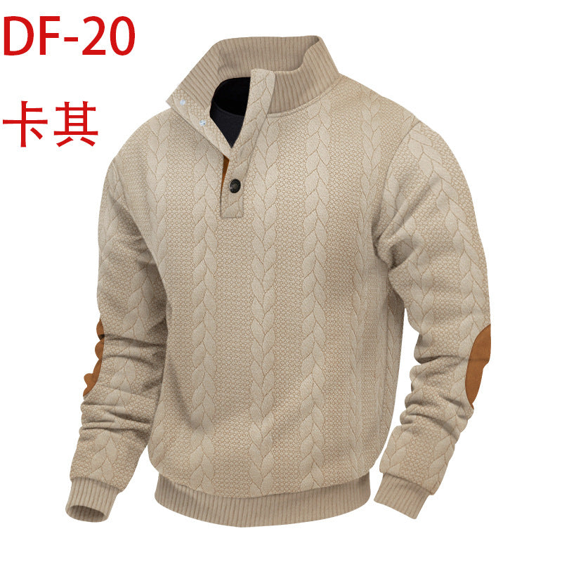 2025 Cross-Border Men's Clothing Amazon Heavyweight Jacquard Men's Sweatshirt Autumn and Winter Slim Fit Stand Collar Long Sleeve Pullover Sweatshirt for Men