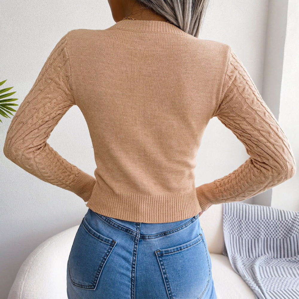 Internet Celebrity Style Real Shot Autumn and Winter European and American Fashion Hollow Twist Long-Sleeved Sweater Amazon Hot Cross-Border Women's Clothing