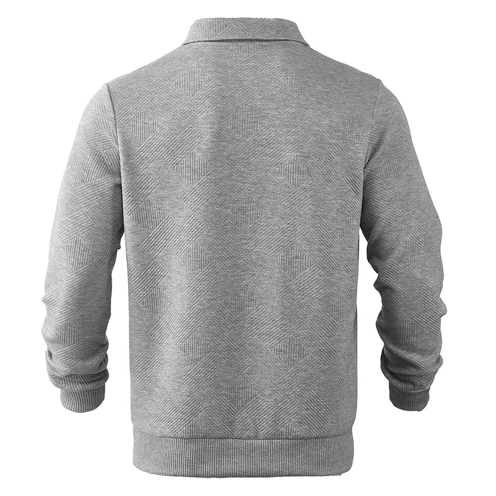 Cross-Border Men's Clothing Amazon American Retro Heavyweight Autumn Sweatshirt Jacquard Long-Sleeved Lapel Half-Zip Men's Top