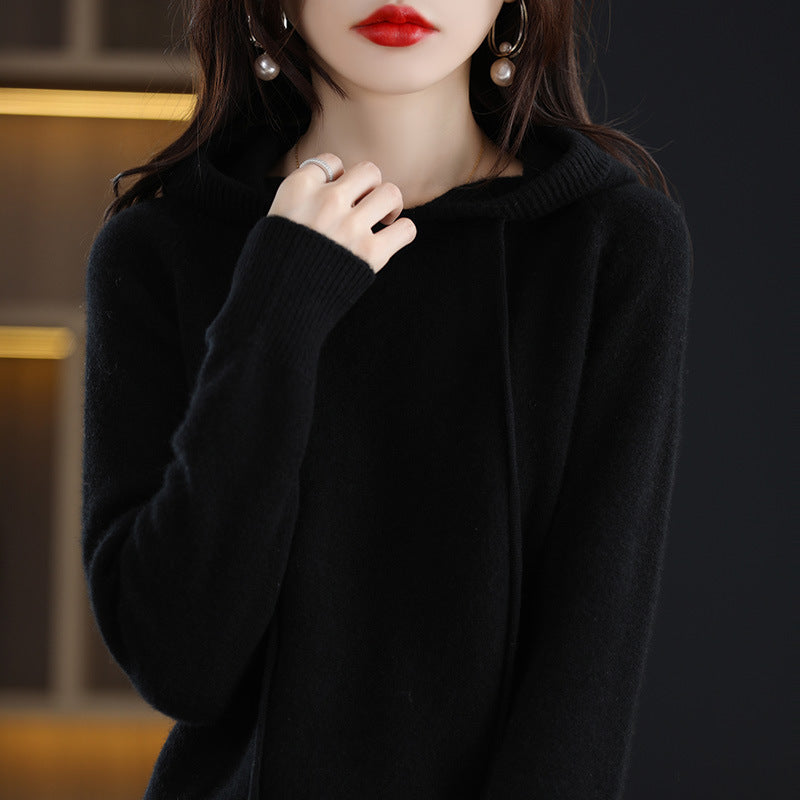 Camel Hooded Sweatshirt Pure Color Outer Hooded Knitted Hoodie Outer Wear Loose Drawstring Casual Pullover Sweater