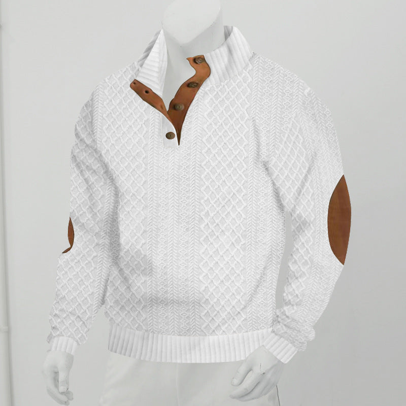 2025 Cross-Border Men's Clothing Amazon Heavyweight Jacquard Men's Sweatshirt Autumn and Winter Slim Fit Stand Collar Long Sleeve Pullover Sweatshirt for Men