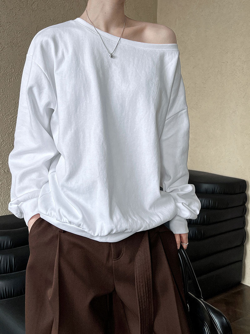 Luxi Relaxed Shoulder Sweatshirt Women's 2025 Autumn New Loose Lazy Style One-Neck Off-Shoulder Top 2809