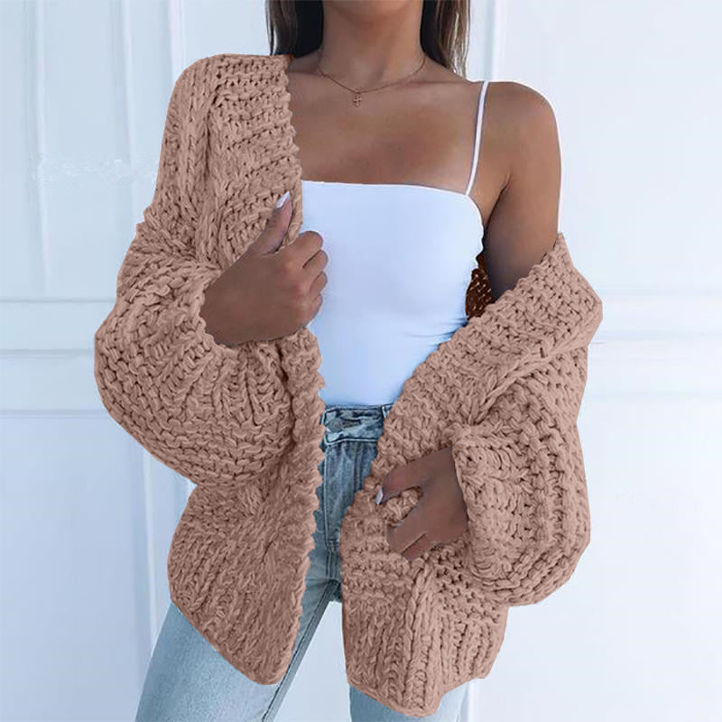 2026 European and American Aliexpress Women's Original Quality Thickened Mohair Cardigan Sweater Casual Open-Front Warm Coat