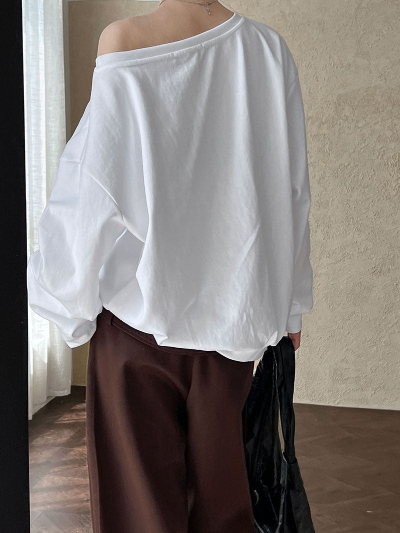 Luxi Relaxed Shoulder Sweatshirt Women's 2025 Autumn New Loose Lazy Style One-Neck Off-Shoulder Top 2809