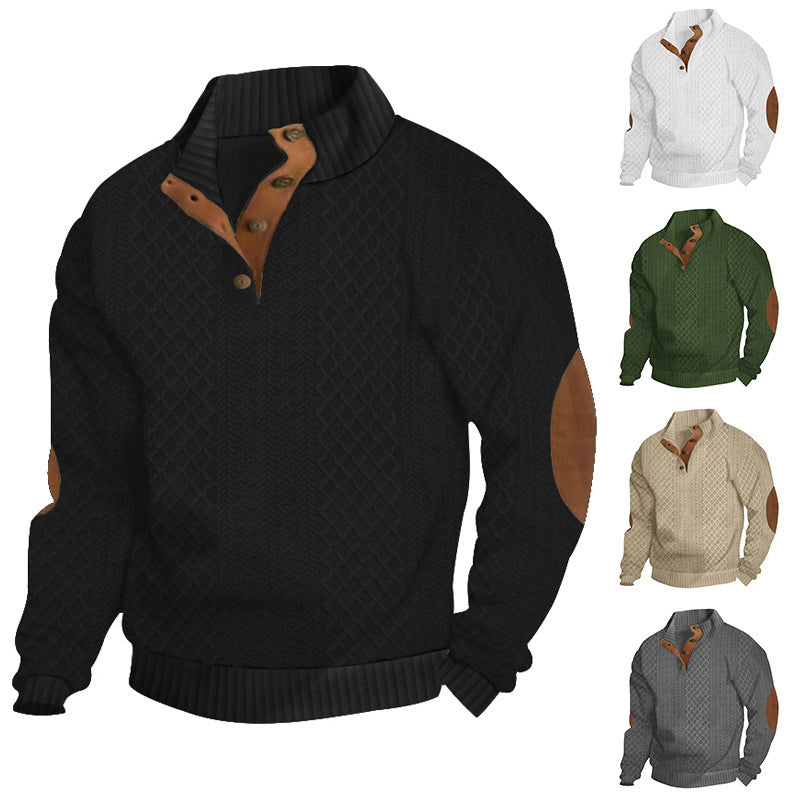 2025 Cross-Border Men's Clothing Amazon Heavyweight Jacquard Men's Sweatshirt Autumn and Winter Slim Fit Stand Collar Long Sleeve Pullover Sweatshirt for Men