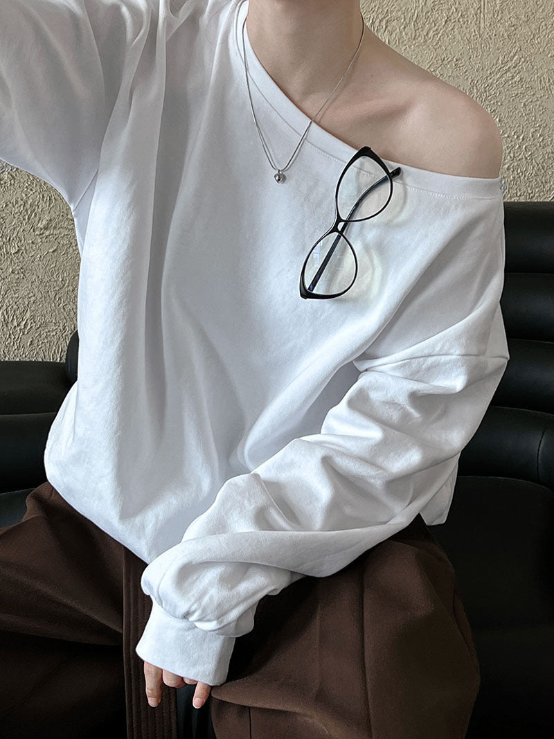 Luxi Relaxed Shoulder Sweatshirt Women's 2025 Autumn New Loose Lazy Style One-Neck Off-Shoulder Top 2809