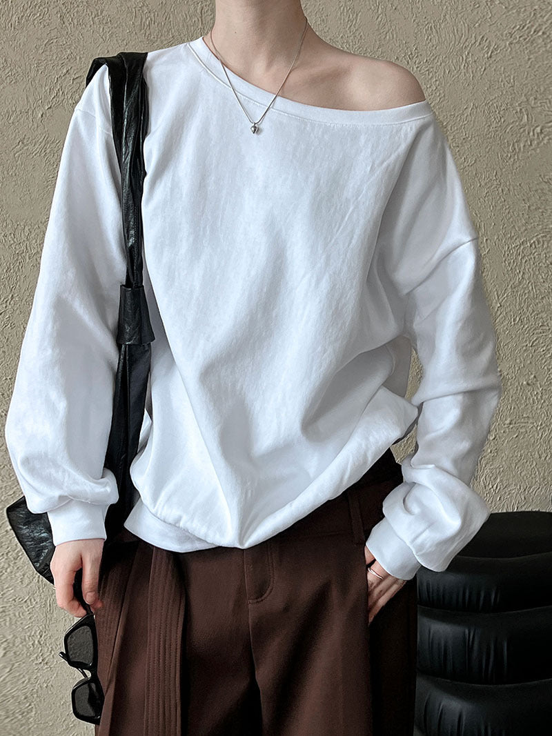 Luxi Relaxed Shoulder Sweatshirt Women's 2025 Autumn New Loose Lazy Style One-Neck Off-Shoulder Top 2809