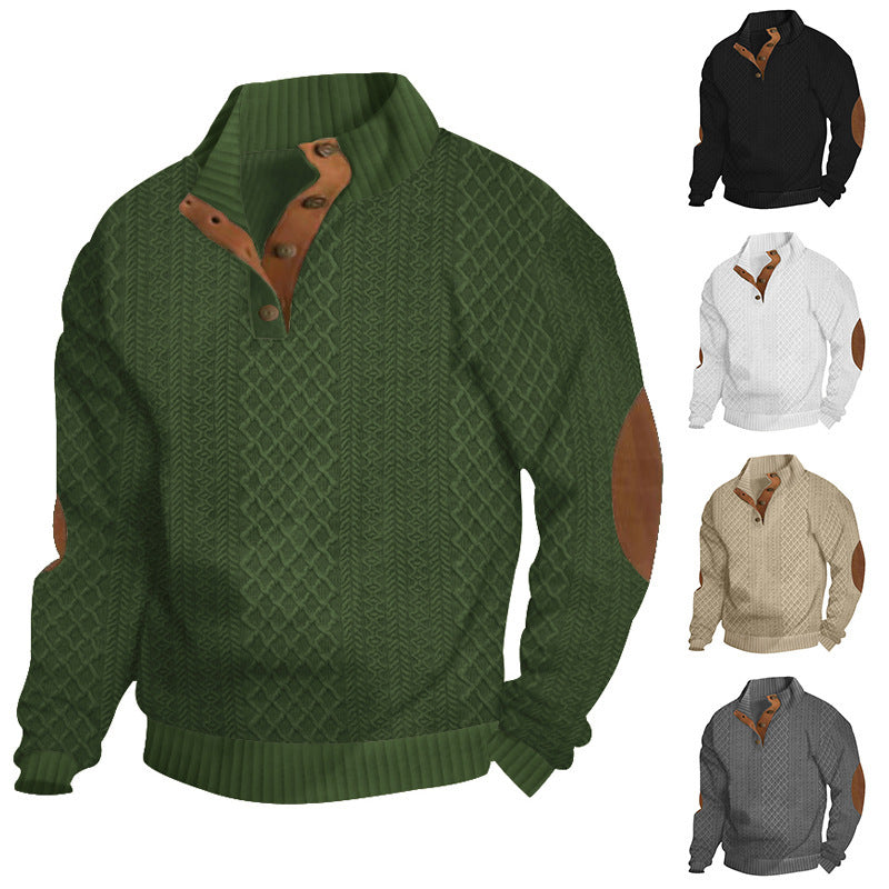 2025 Cross-Border Men's Clothing Amazon Heavyweight Jacquard Men's Sweatshirt Autumn and Winter Slim Fit Stand Collar Long Sleeve Pullover Sweatshirt for Men