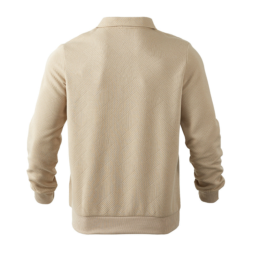 Cross-Border Men's Clothing Amazon American Retro Heavyweight Autumn Sweatshirt Jacquard Long-Sleeved Lapel Half-Zip Men's Top