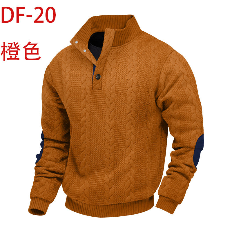 2025 Cross-Border Men's Clothing Amazon Heavyweight Jacquard Men's Sweatshirt Autumn and Winter Slim Fit Stand Collar Long Sleeve Pullover Sweatshirt for Men