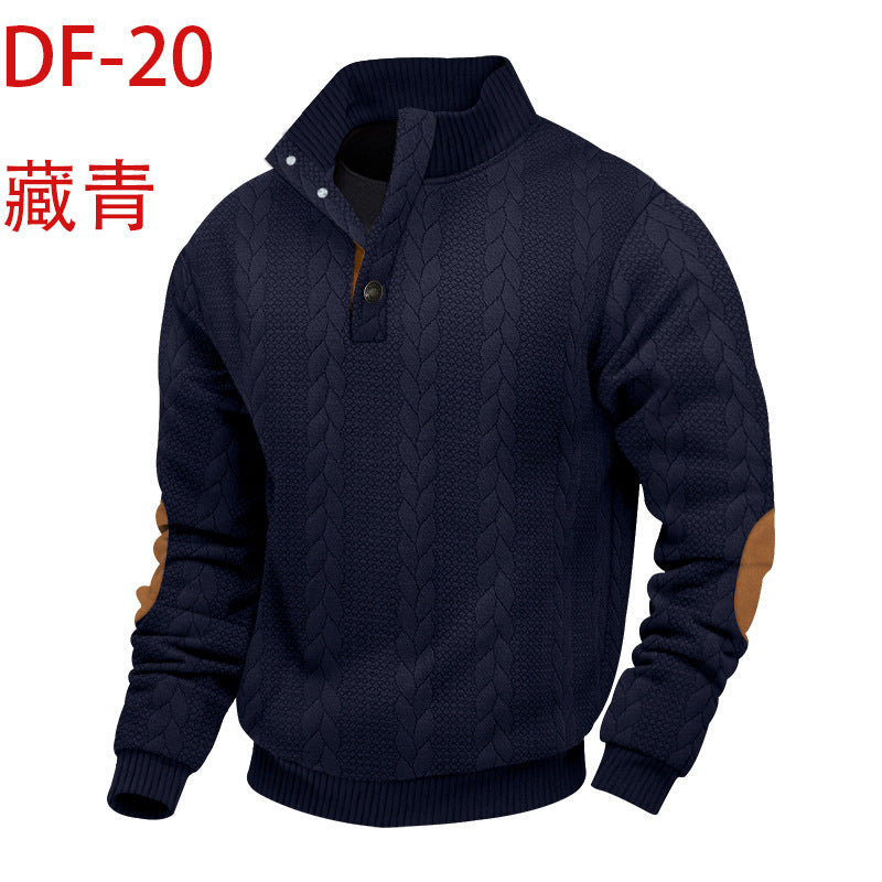 2025 Cross-Border Men's Clothing Amazon Heavyweight Jacquard Men's Sweatshirt Autumn and Winter Slim Fit Stand Collar Long Sleeve Pullover Sweatshirt for Men