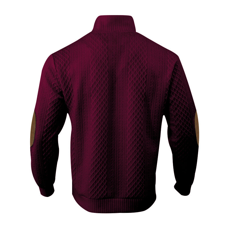 2025 Cross-Border Men's Clothing Amazon Heavyweight Jacquard Men's Sweatshirt Autumn and Winter Slim Fit Stand Collar Long Sleeve Pullover Sweatshirt for Men