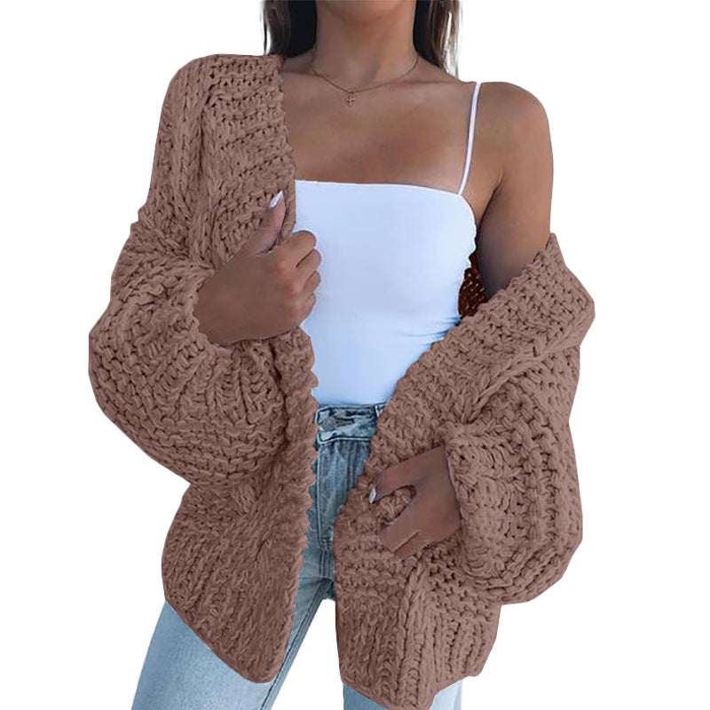 2026 European and American Aliexpress Women's Original Quality Thickened Mohair Cardigan Sweater Casual Open-Front Warm Coat