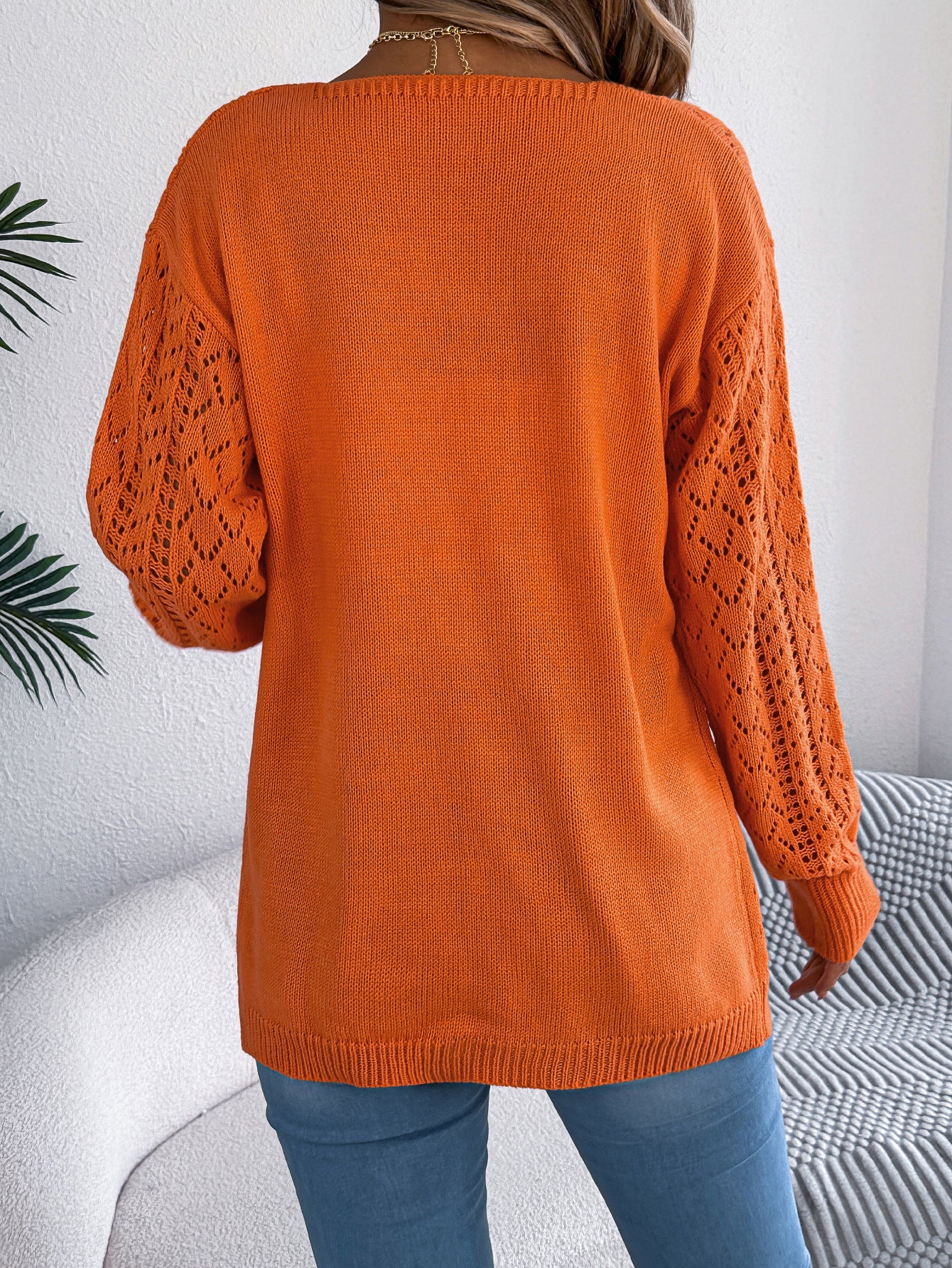 Real Shot of European and American Autumn and Winter Hollow-Out Lantern Long-Sleeve Cardigan Sweater Mid-Length Coat Amazon Cross-Border Women's Clothing