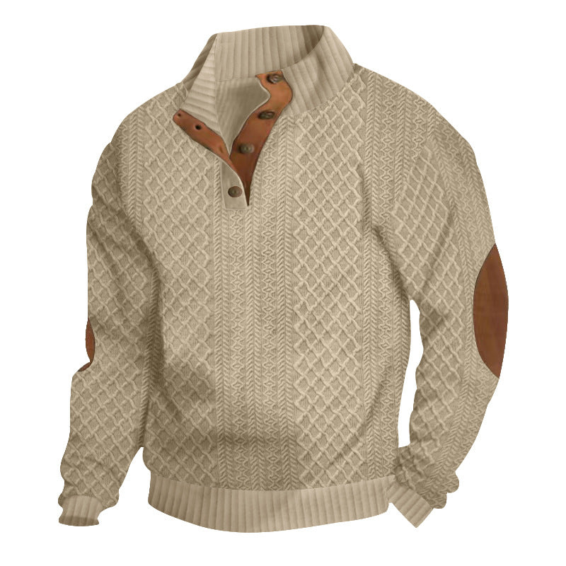 2025 Cross-Border Men's Clothing Amazon Heavyweight Jacquard Men's Sweatshirt Autumn and Winter Slim Fit Stand Collar Long Sleeve Pullover Sweatshirt for Men