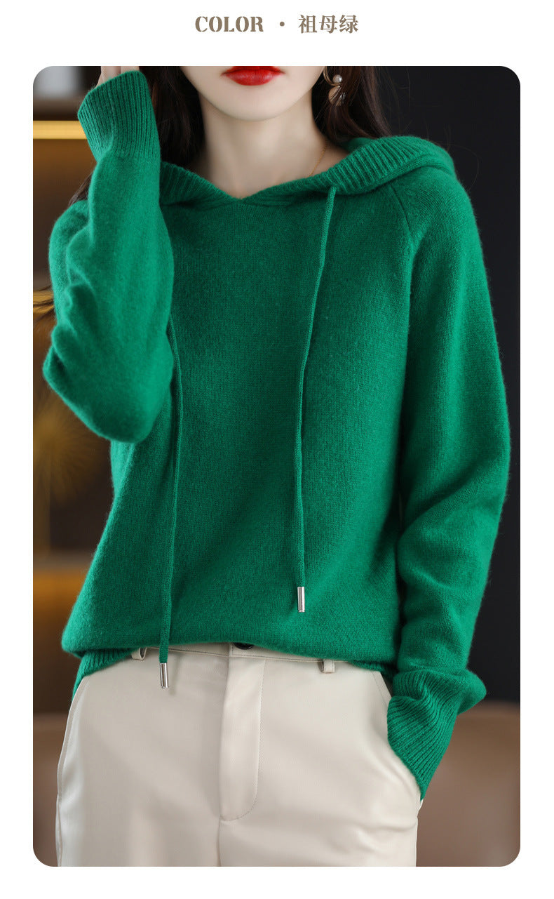 Camel Hooded Sweatshirt Pure Color Outer Hooded Knitted Hoodie Outer Wear Loose Drawstring Casual Pullover Sweater