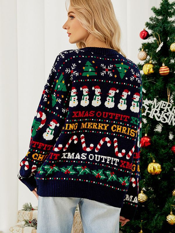 Foreign Trade Amazon European and American Loose Knitwears Autumn and Winter Christmas Tree Round Neck Knitwears Little Snowman Sequined Christmas Knitwears
