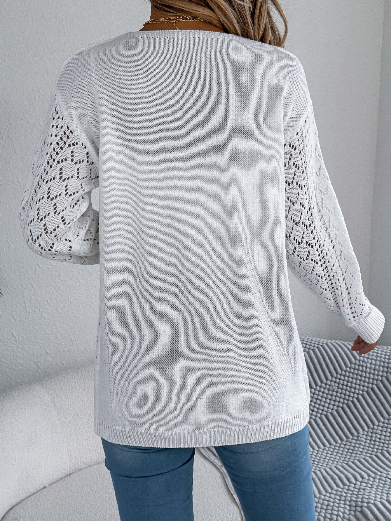 Real Shot of European and American Autumn and Winter Hollow-Out Lantern Long-Sleeve Cardigan Sweater Mid-Length Coat Amazon Cross-Border Women's Clothing