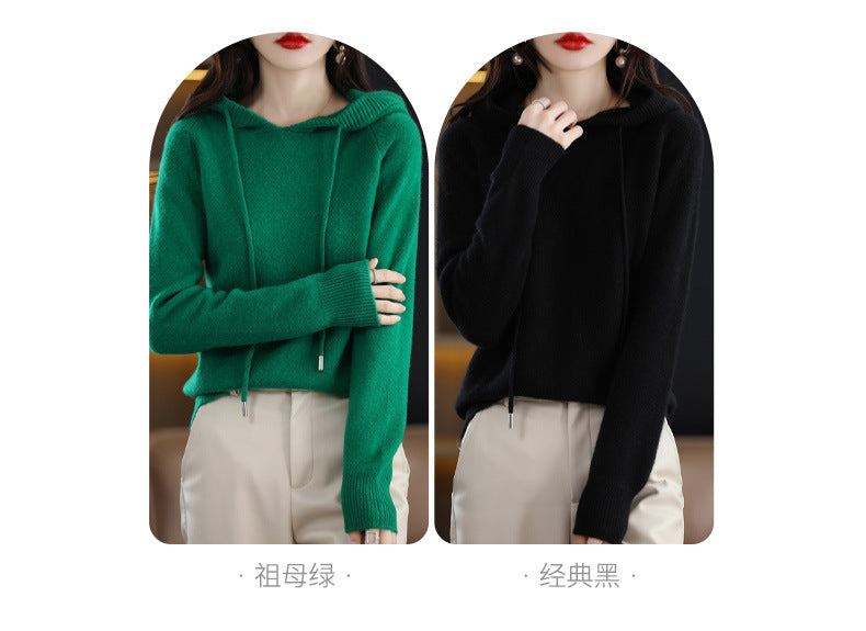 Camel Hooded Sweatshirt Pure Color Outer Hooded Knitted Hoodie Outer Wear Loose Drawstring Casual Pullover Sweater