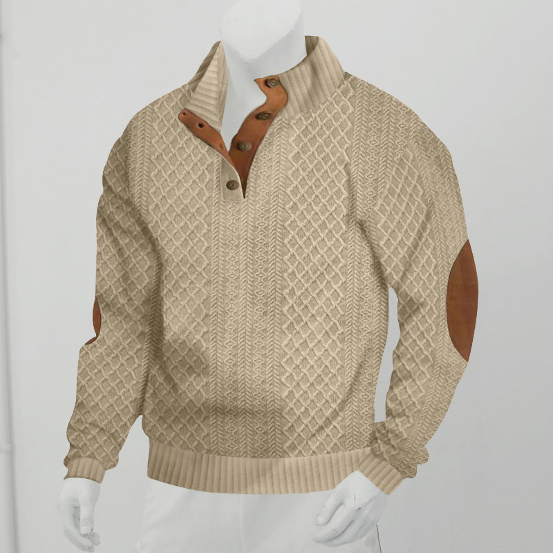 2025 Cross-Border Men's Clothing Amazon Heavyweight Jacquard Men's Sweatshirt Autumn and Winter Slim Fit Stand Collar Long Sleeve Pullover Sweatshirt for Men