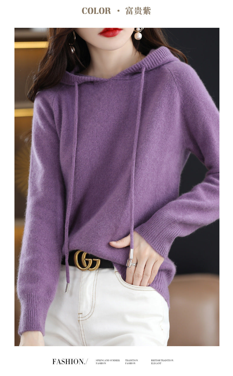 Camel Hooded Sweatshirt Pure Color Outer Hooded Knitted Hoodie Outer Wear Loose Drawstring Casual Pullover Sweater