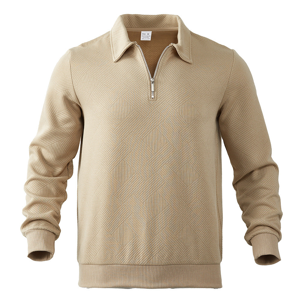 Cross-Border Men's Clothing Amazon American Retro Heavyweight Autumn Sweatshirt Jacquard Long-Sleeved Lapel Half-Zip Men's Top