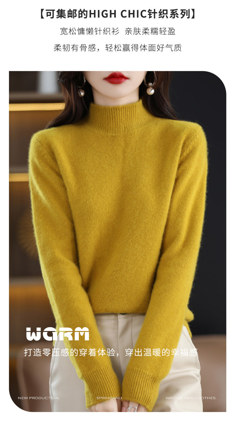 Autumn and Winter New Sweater Women's Half-turtleneck Long-sleeved Women's Top Loose Slimming All-match Sweater Pullover Sweater