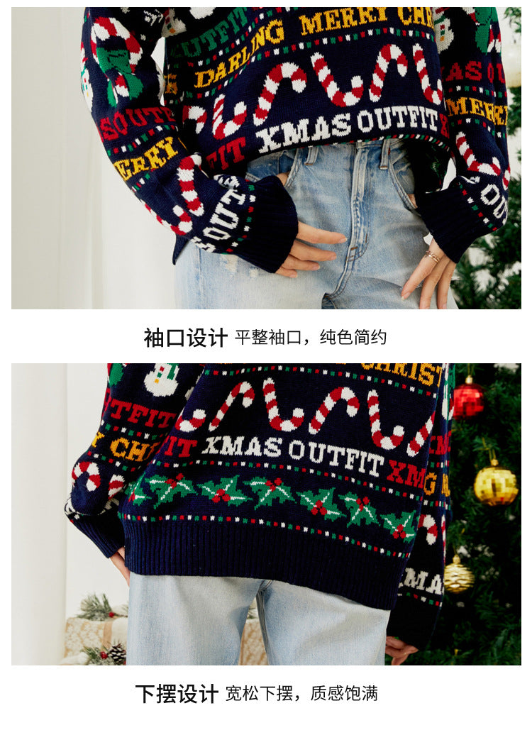 Foreign Trade Amazon European and American Loose Knitwears Autumn and Winter Christmas Tree Round Neck Knitwears Little Snowman Sequined Christmas Knitwears