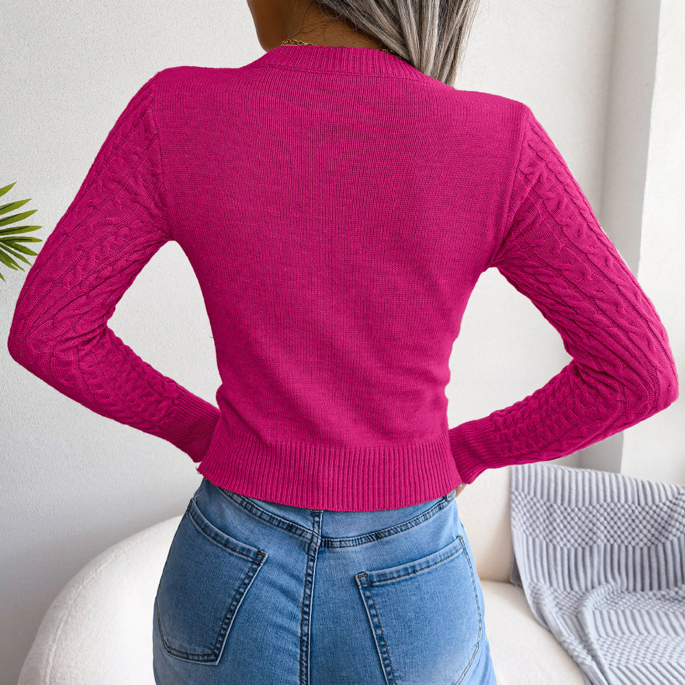 Internet Celebrity Style Real Shot Autumn and Winter European and American Fashion Hollow Twist Long-Sleeved Sweater Amazon Hot Cross-Border Women's Clothing