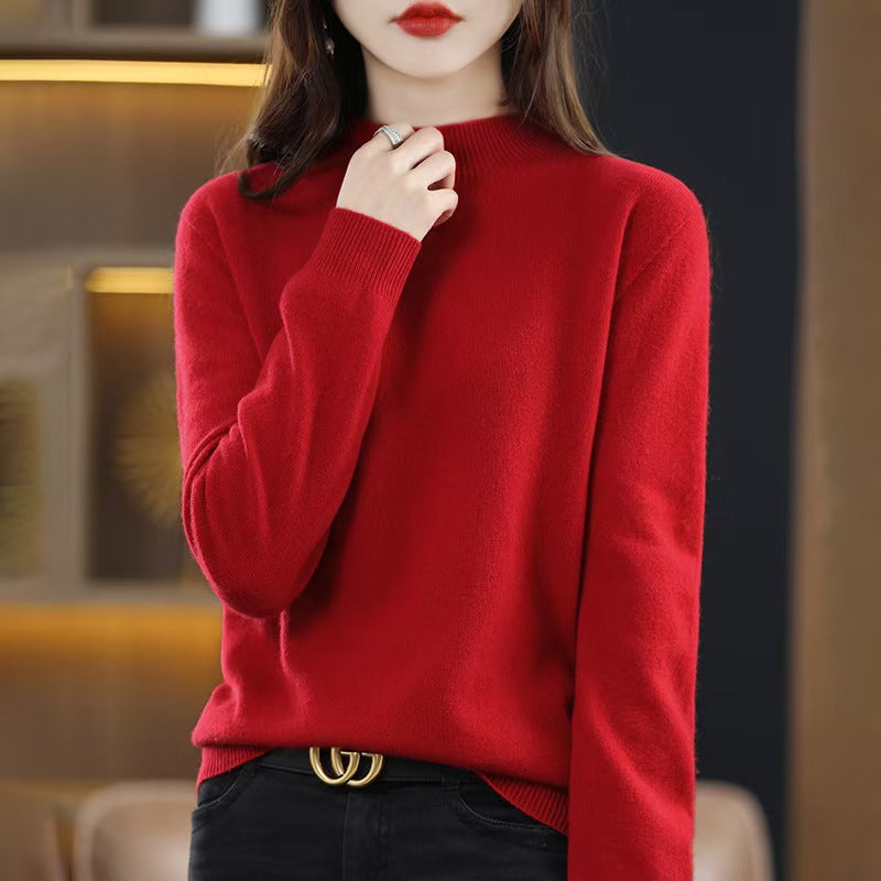 Autumn and Winter New Sweater Women's Half-turtleneck Long-sleeved Women's Top Loose Slimming All-match Sweater Pullover Sweater