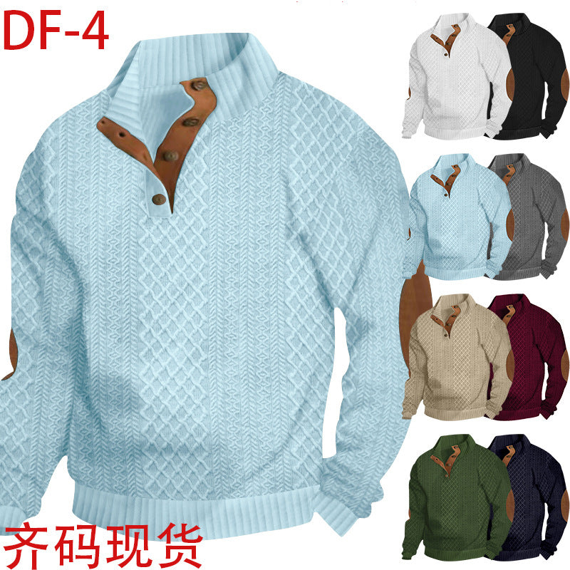 2025 Cross-Border Men's Clothing Amazon Heavyweight Jacquard Men's Sweatshirt Autumn and Winter Slim Fit Stand Collar Long Sleeve Pullover Sweatshirt for Men