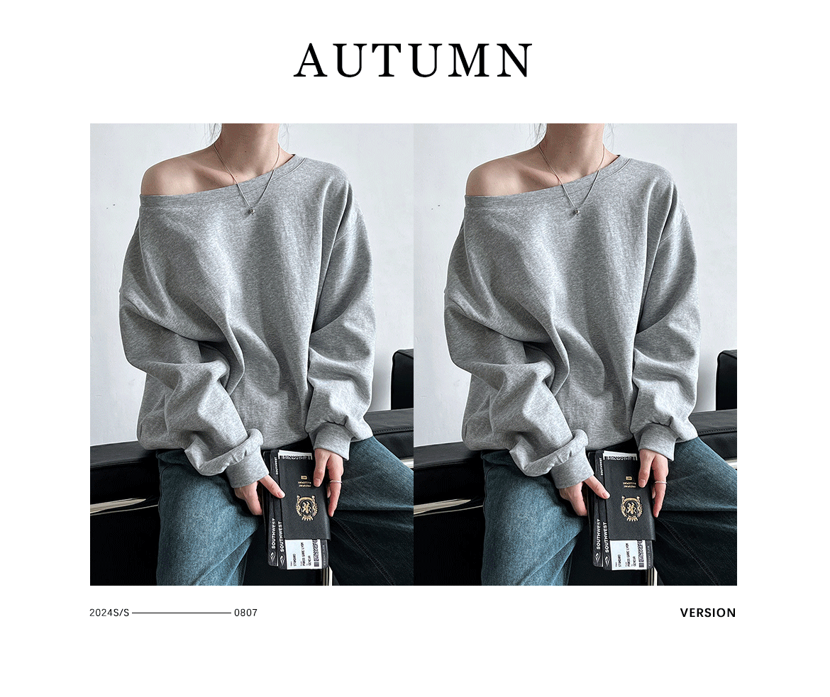 Luxi Relaxed Shoulder Sweatshirt Women's 2025 Autumn New Loose Lazy Style One-Neck Off-Shoulder Top 2809