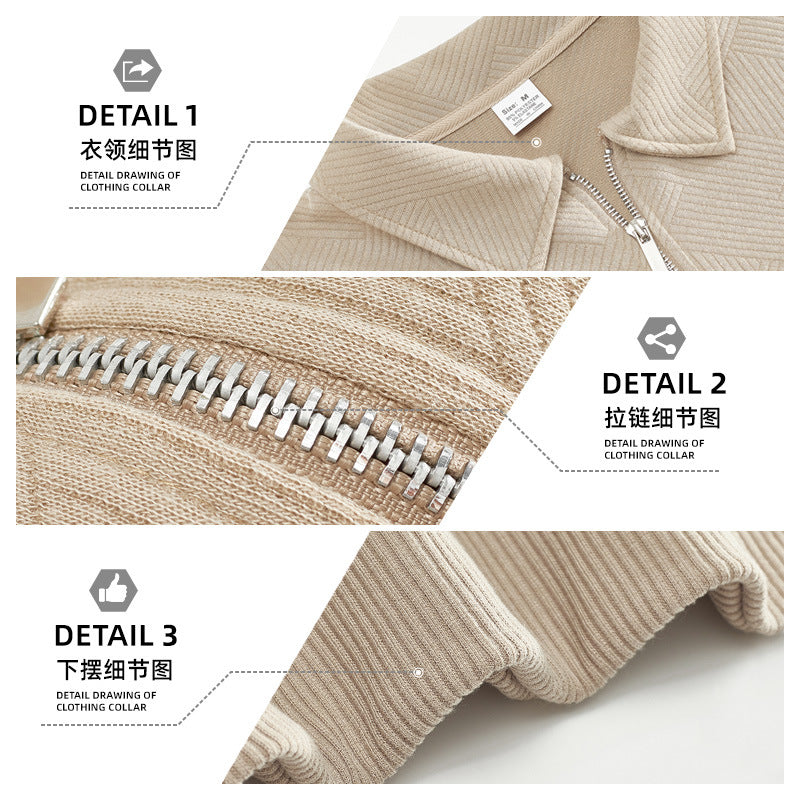 Cross-Border Men's Clothing Amazon American Retro Heavyweight Autumn Sweatshirt Jacquard Long-Sleeved Lapel Half-Zip Men's Top