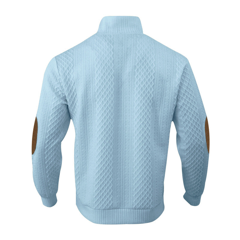 2025 Cross-Border Men's Clothing Amazon Heavyweight Jacquard Men's Sweatshirt Autumn and Winter Slim Fit Stand Collar Long Sleeve Pullover Sweatshirt for Men