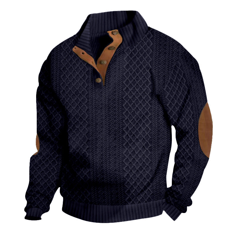 2025 Cross-Border Men's Clothing Amazon Heavyweight Jacquard Men's Sweatshirt Autumn and Winter Slim Fit Stand Collar Long Sleeve Pullover Sweatshirt for Men