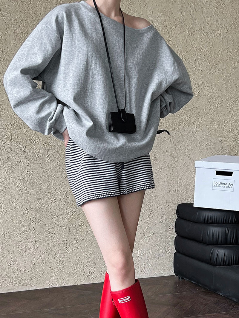Luxi Relaxed Shoulder Sweatshirt Women's 2025 Autumn New Loose Lazy Style One-Neck Off-Shoulder Top 2809