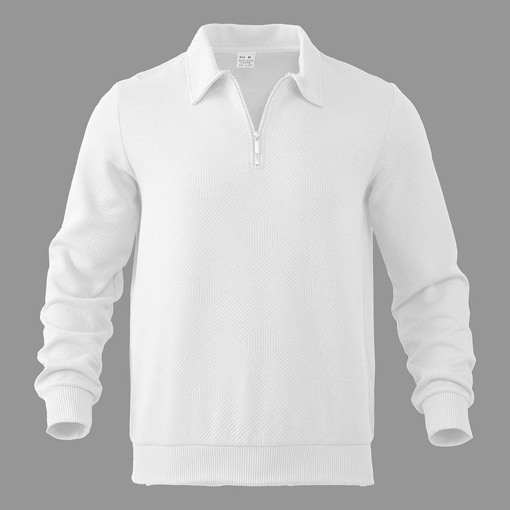 Cross-Border Men's Clothing Amazon American Retro Heavyweight Autumn Sweatshirt Jacquard Long-Sleeved Lapel Half-Zip Men's Top