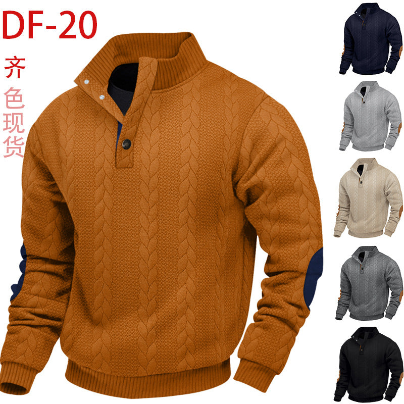2025 Cross-Border Men's Clothing Amazon Heavyweight Jacquard Men's Sweatshirt Autumn and Winter Slim Fit Stand Collar Long Sleeve Pullover Sweatshirt for Men
