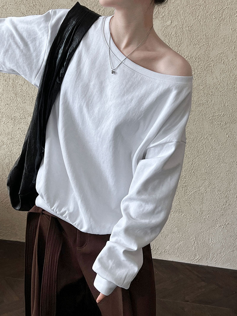 Luxi Relaxed Shoulder Sweatshirt Women's 2025 Autumn New Loose Lazy Style One-Neck Off-Shoulder Top 2809