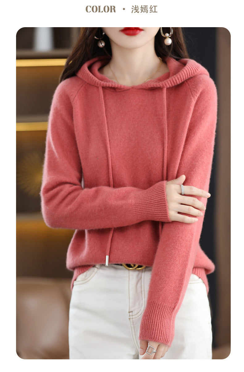 Camel Hooded Sweatshirt Pure Color Outer Hooded Knitted Hoodie Outer Wear Loose Drawstring Casual Pullover Sweater