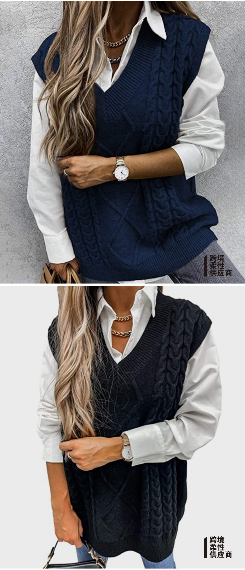 Foreign Trade Cross-border Europe and America Amazon Source Manufacturers Sweater Vest Women's Vest Clip V-neck Sleeveless Twist Sweater