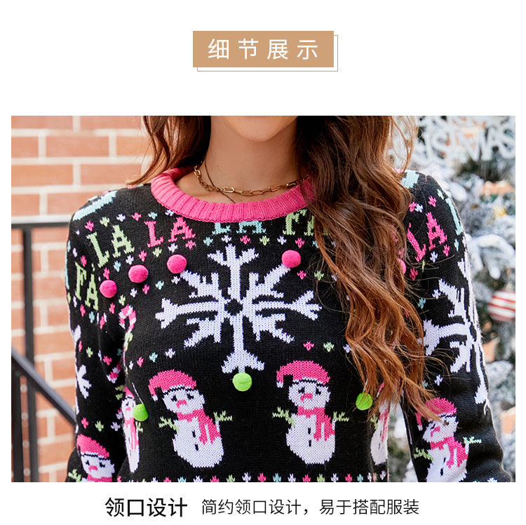 Amazon's Hot-Selling European and American Casual Christmas Snowman Pullover Knitwear 2025 Autumn and Winter Cartoon Alpaca Christmas Knitwear