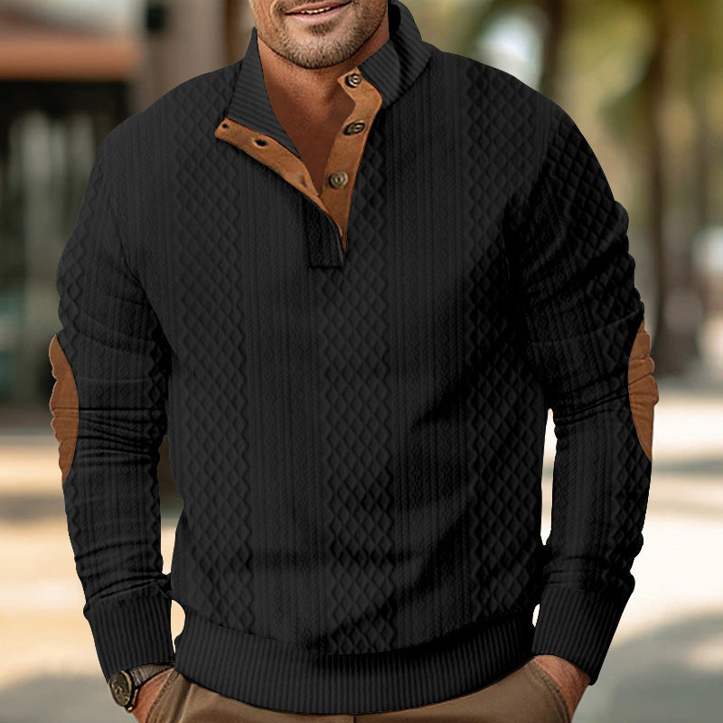 2025 Cross-Border Men's Clothing Amazon Heavyweight Jacquard Men's Sweatshirt Autumn and Winter Slim Fit Stand Collar Long Sleeve Pullover Sweatshirt for Men