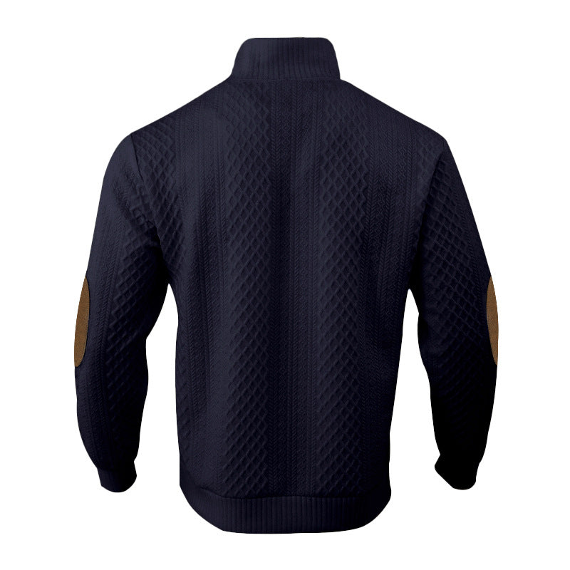 2025 Cross-Border Men's Clothing Amazon Heavyweight Jacquard Men's Sweatshirt Autumn and Winter Slim Fit Stand Collar Long Sleeve Pullover Sweatshirt for Men