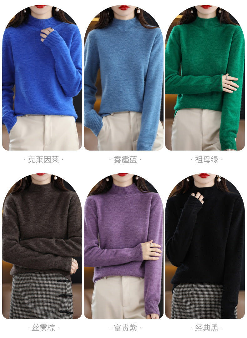 Autumn and Winter New Sweater Women's Half-turtleneck Long-sleeved Women's Top Loose Slimming All-match Sweater Pullover Sweater