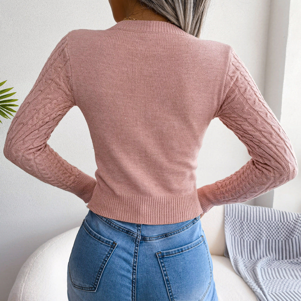 Internet Celebrity Style Real Shot Autumn and Winter European and American Fashion Hollow Twist Long-Sleeved Sweater Amazon Hot Cross-Border Women's Clothing